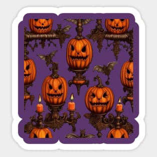 Jack O Lanterns, Flying Bats And Gothic Candle Sconce Cut Out Sticker